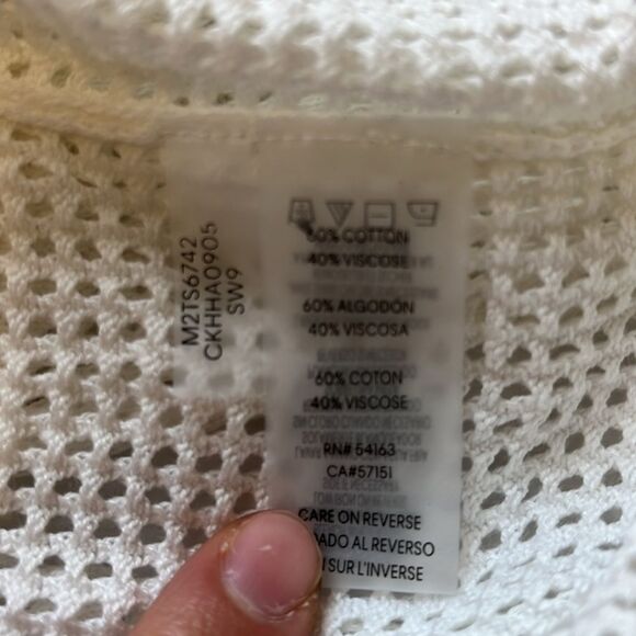 NWOT Calvin Klein | White Mesh Open Weave Logo Crewneck Pullover Sweater XL - Picture 8 of 9